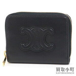 Celine Compact Zip Wallet Cuir Triomphe smooth calfskin black round